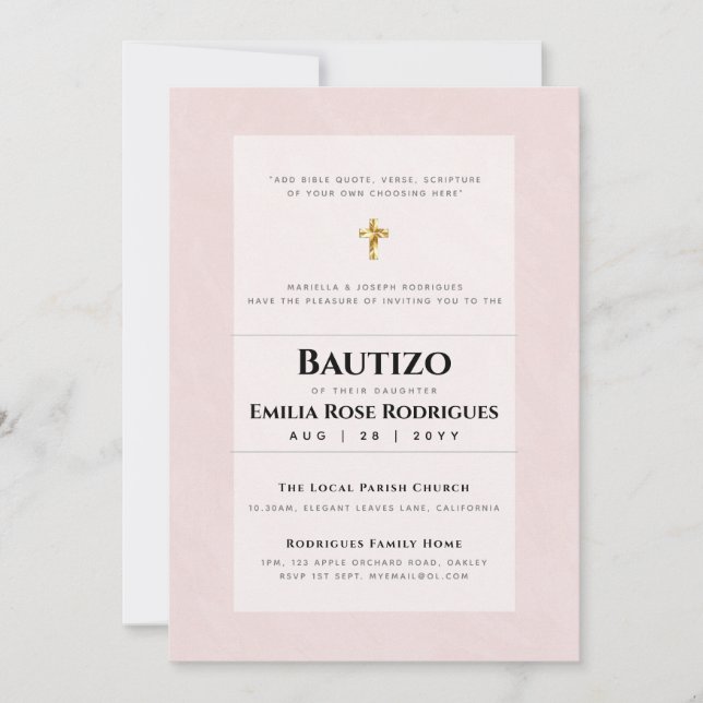 Modern BAUTIZO Bautismo BAPTISM Christening INVITE (Front)