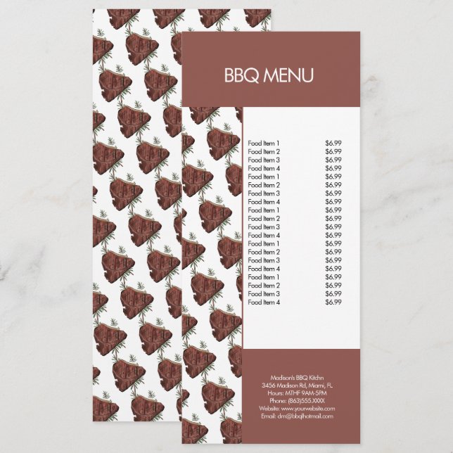 Modern BBQ Grill Steak Restaurant Menu (Front/Back)
