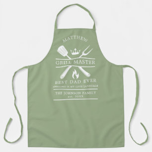 Modern BBQ King Grill Master Best Dad Ever Green Apron