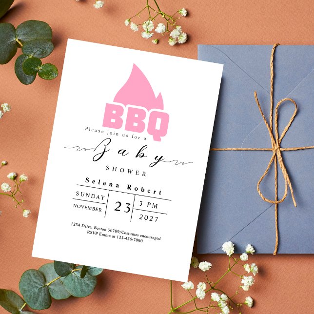 Modern BBQ picnic baby shower PINK Invitation (Creator Uploaded)