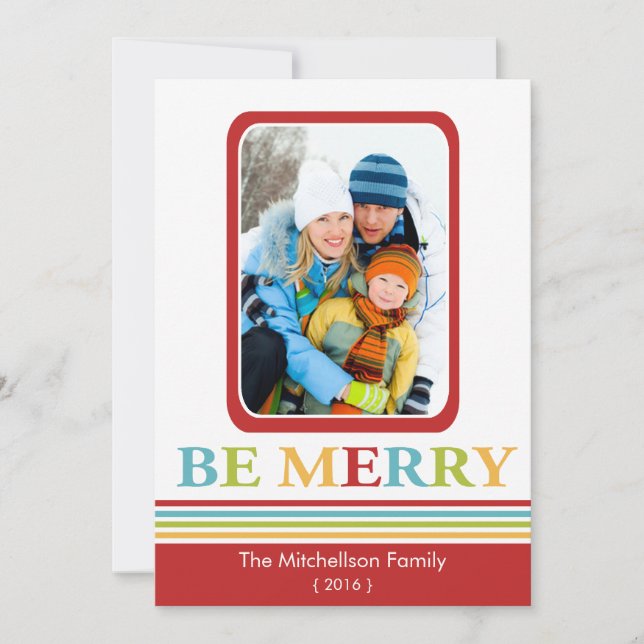 Modern BE MERRY Christmas Flat Card (Front)
