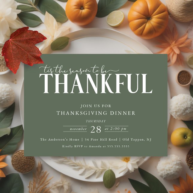 Modern Be Thankful Thanksgiving Dinner Invitation (Creator Uploaded)