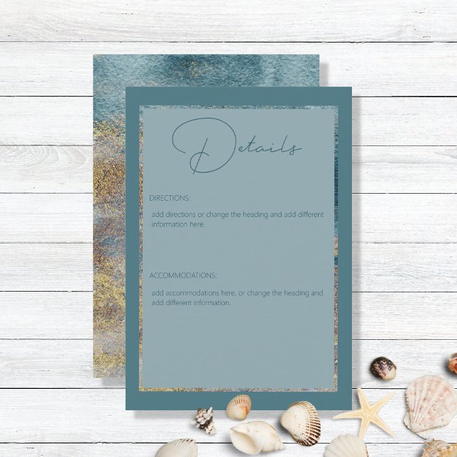 Modern Beach Abstract Teal & Gold Wedding Details  Enclosure Card (Creator Uploaded)