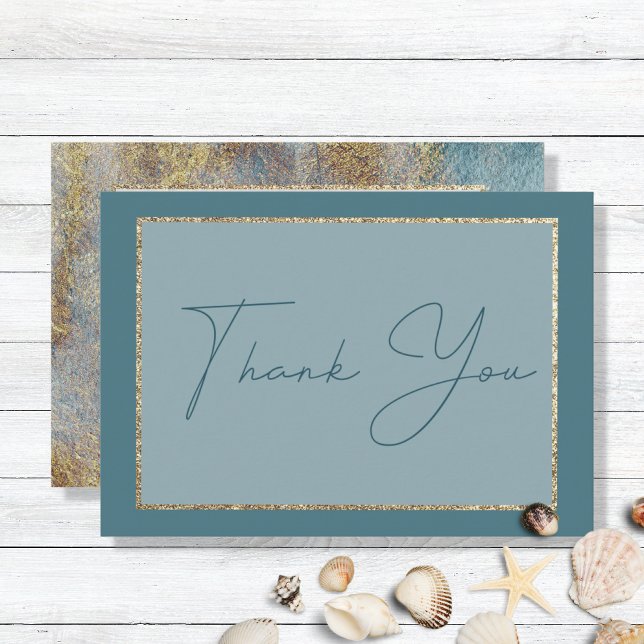 Modern Beach Abstract Teal & Gold Wedding  Thank Y Thank You Card (Creator Uploaded)