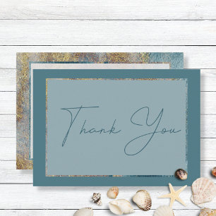 Modern Beach Abstract Teal & Gold Wedding Thank Yo You Card
