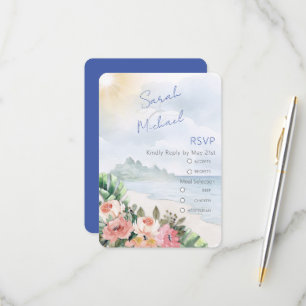 Modern Beach and Floral Wedding RSVP Card