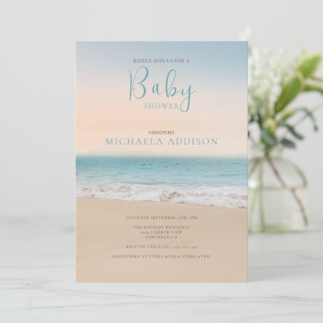 Modern Beach Baby Shower Gender Neutral  Invitation (Standing Front)