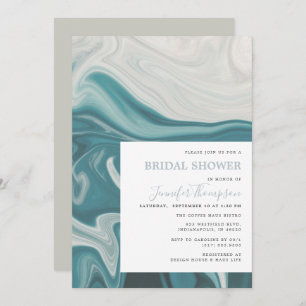 Modern Beach Blue and Grey Marble Bridal Shower Invitation