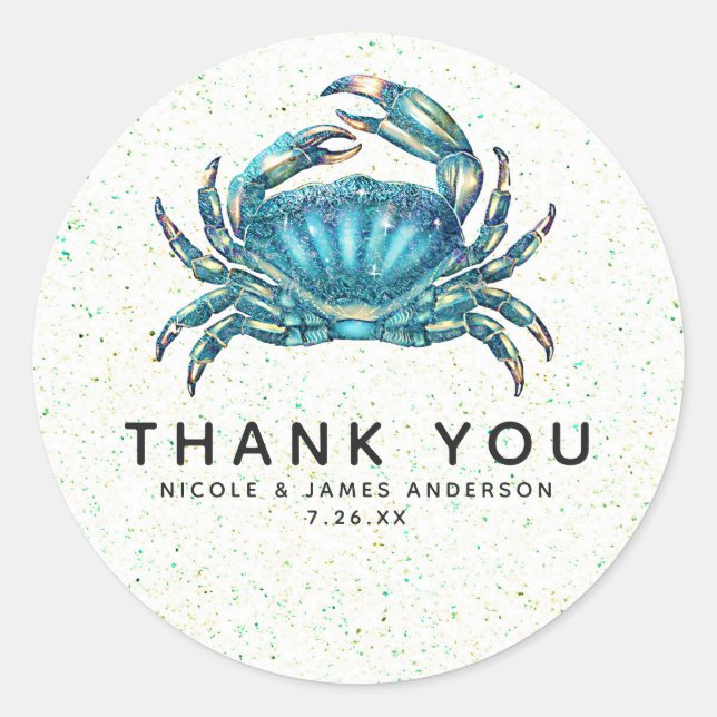 Modern Beach Blue Crab Starfish Seahorse Favour Classic Round Sticker (Front)