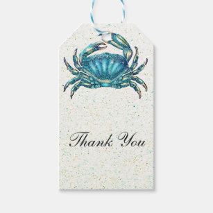 Modern Beach Blue Crab Starfish Seahorse Favour Gift Tags