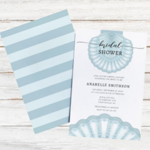 Modern Beach Blue Shell Bridal Shover Invitation
