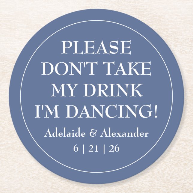 Modern Beach Coastal Watercolor Wedding Blue Round Paper Coaster (Front)