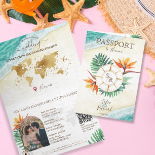 Modern Beach Destination Wedding Passport QR Code Invitation