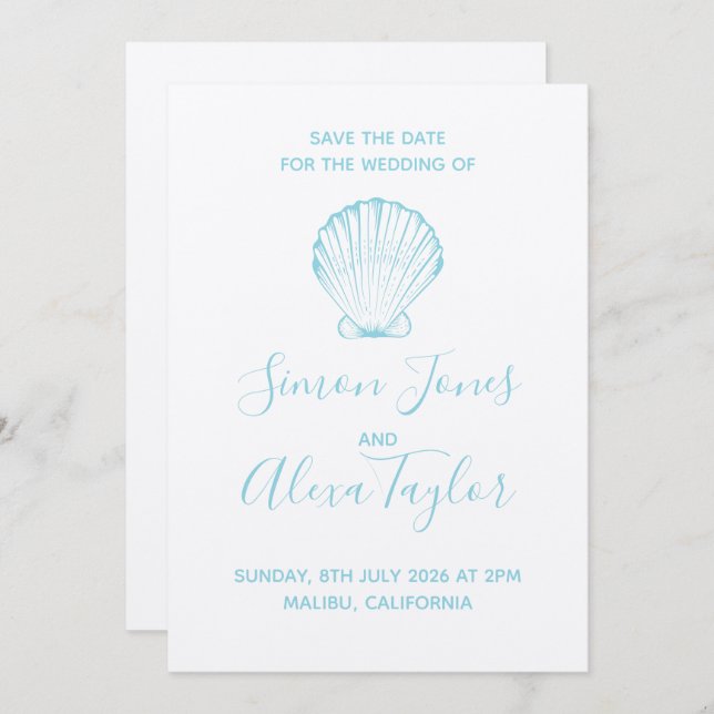 Modern Beach destination wedding save the date (Front/Back)