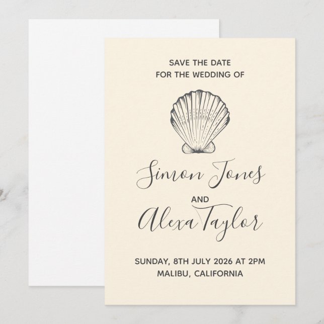Modern Beach destination wedding save the date (Front/Back)