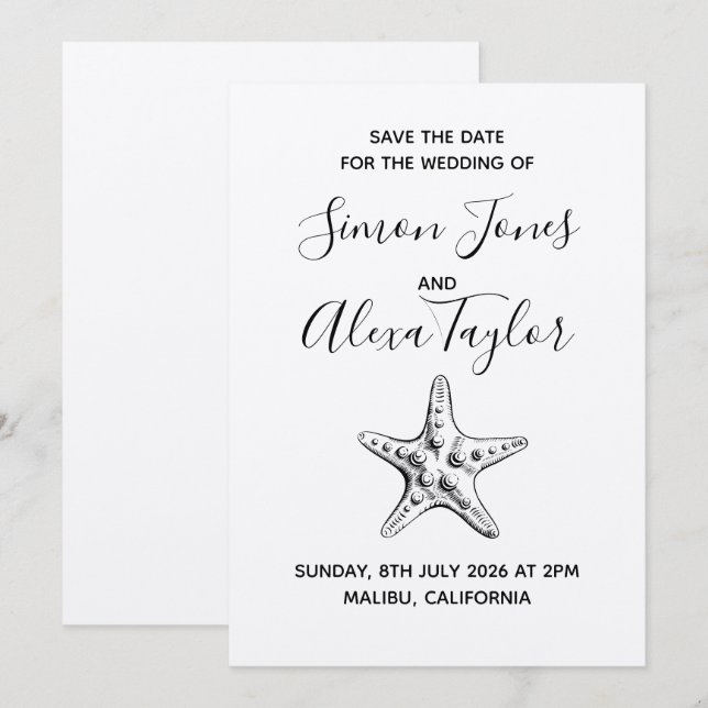 Modern Beach destination wedding save the date (Front/Back)