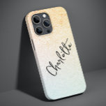 Modern Beach Glitter Girly Chic Personalised Name Case-Mate iPhone 14 Pro Max Case<br><div class="desc">Modern Beach Glitter Girly Chic Personalised Name iPhone 14 Pro Max Smart Phone Cases features a yellow and soft blue ombre glitter background with your personalised name in elegant hand written calligraphy script typography. Perfect as a gift for Christmas, birthday, Mother's Day, best friends, sister and more. Designed by ©Evco...</div>