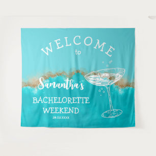 Modern Beach Gold Turquoise blue Bachelorette Tapestry