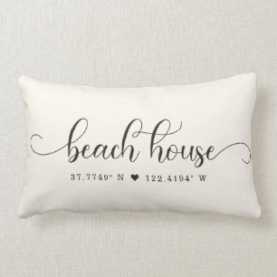 Modern Beach House Chic Script Custom Coordinates Lumbar Cushion
