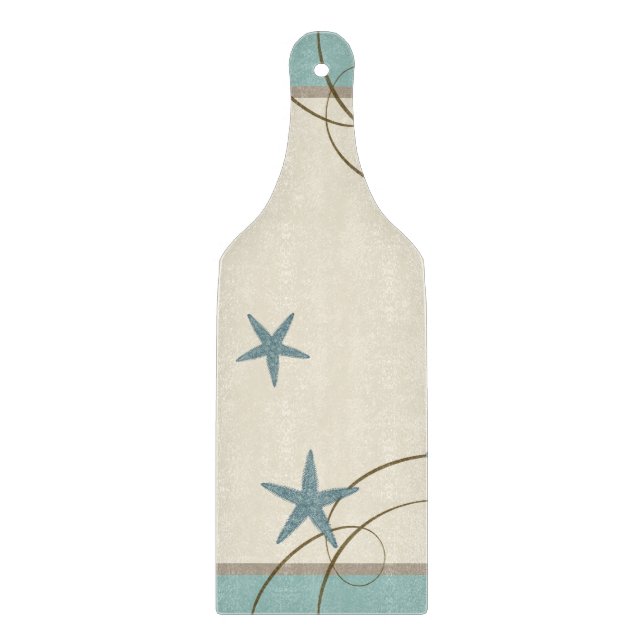 Modern Beach House Decor Starfish Sand Dollar Cutting Board (Front)