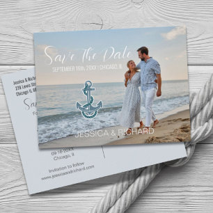 Modern Beach Nautical Wedding Photo Save The Date Announcement Postcard