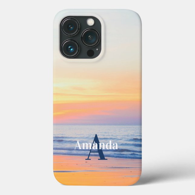 Modern Beach Ocean Tropical Monogram Case-Mate iPhone Case (Back)