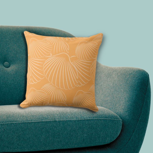 Modern Beach Orange Shell Outline Repeat Pattern Cushion (Modern Summer Beach Orange Shell Repeat Pattern Throw Pillow, Living Room)