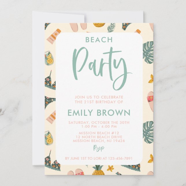 Modern Beach Party Any Age or Event Invitation (Front)