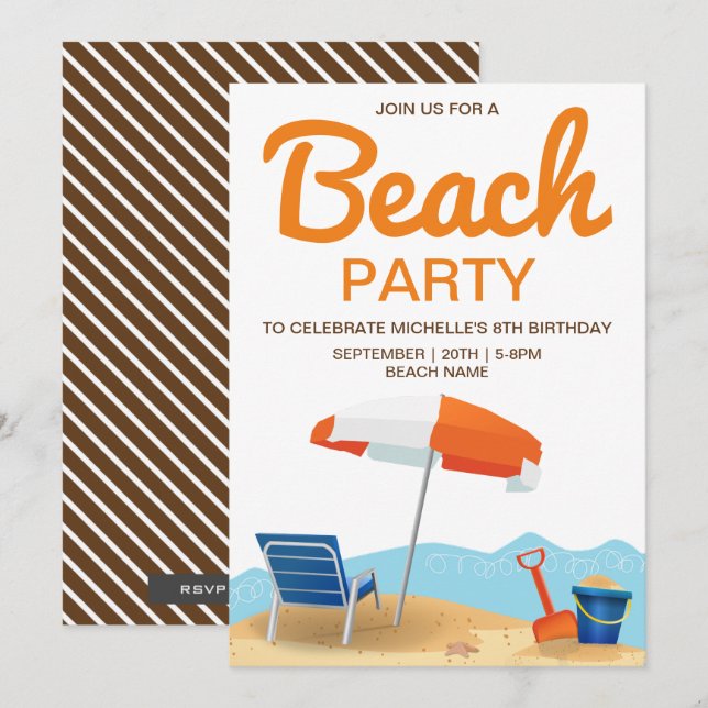 Modern Beach Party Kids Birthday Party Invitation (Front/Back)