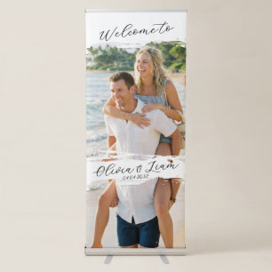 Modern Beach Piggyback Couple Photo Wedding Welcom Retractable Banner