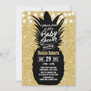 Modern Beach Pineapple Black Gold Luau Baby Shower Invitation
