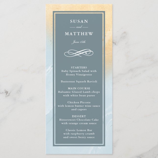 Modern Beach Sand & Ocean Menu Card (Front)