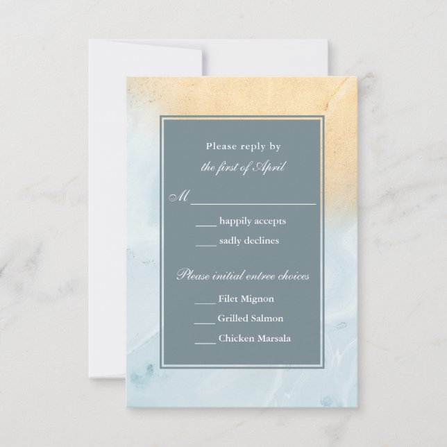 Modern Beach Sand & Ocean Wedding Reply RSVP Card (Front)