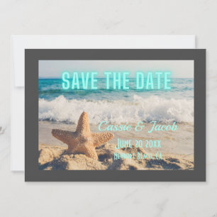 Modern Beach Scene Grey Border Save the Date