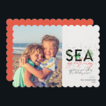 Modern Beach Sea Greetings Coral Christmas Photo  Holiday Card<br><div class="desc">A modern holiday card with a simple minimal message that reads "sea greetings" with palms combined with handwritten typography. Personalise with your names and favourite picture.  

Image by Vitolda Klein on Unsplash</div>