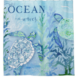 Modern Beach Sea Shore Home Decor Turtle Artwork Shower Curtain