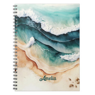Modern Beach Sea Waves Seaside Sand Notebook