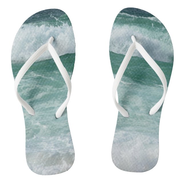 Modern Beach Sea Waves Seaside Template Adult Flip Flops (Footbed)