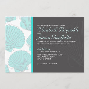 Modern Beach Seashells Destination Wedding Invites
