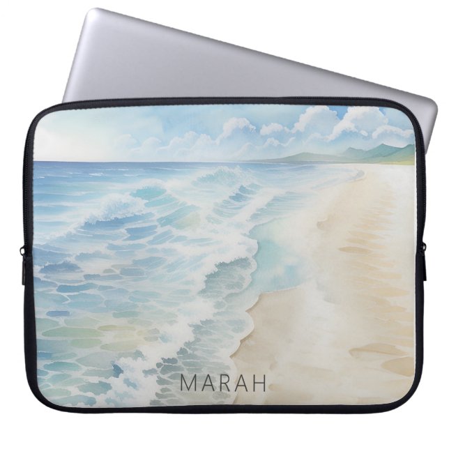 Modern Beach Shoreline Coastal Laptop Sleeve (Front)