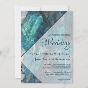 Modern Beach Teal Marble Geometric Wedding Invitation