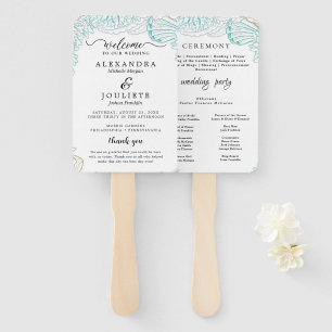 Modern BEACH   Teal Wedding Program Hand Fan