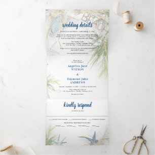 Modern Beach Theme Wedding  Tri-Fold Invitation