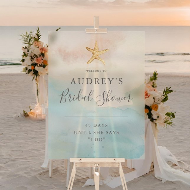 Modern Beach Themed Bridal Shower Welcome Acrylic Sign (Creator Uploaded)
