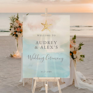 Modern Beach Themed Wedding Ceremony Welcome Acrylic Sign