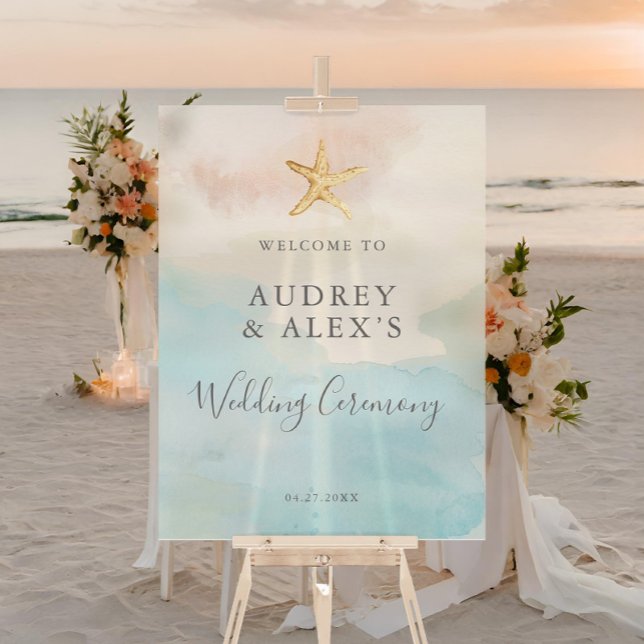 Modern Beach Themed Wedding Ceremony Welcome Acrylic Sign (Creator Uploaded)