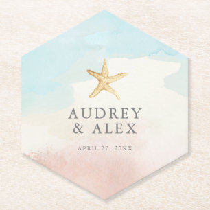 Modern Beach Themed Wedding Coaster