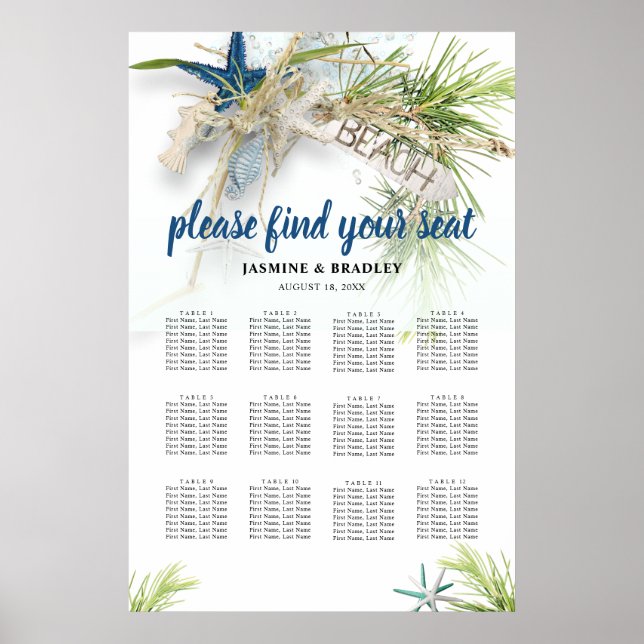 Modern Beach Tropical Table Plan Seating Chart (Front)