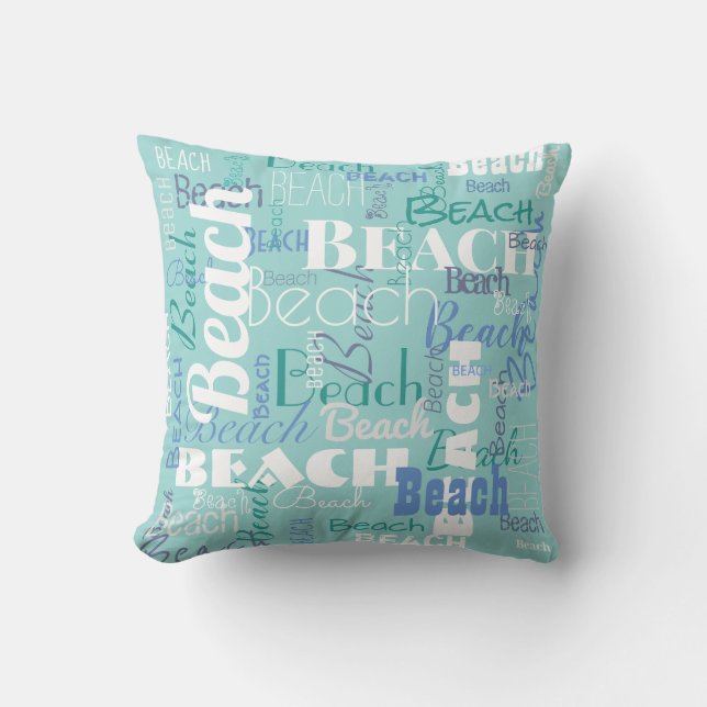 Modern Beach Typography Pattern Tropical Blue Cushion (Front)