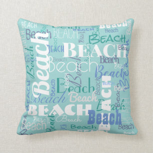 Modern Beach Typography Pattern Tropical Blue Cushion